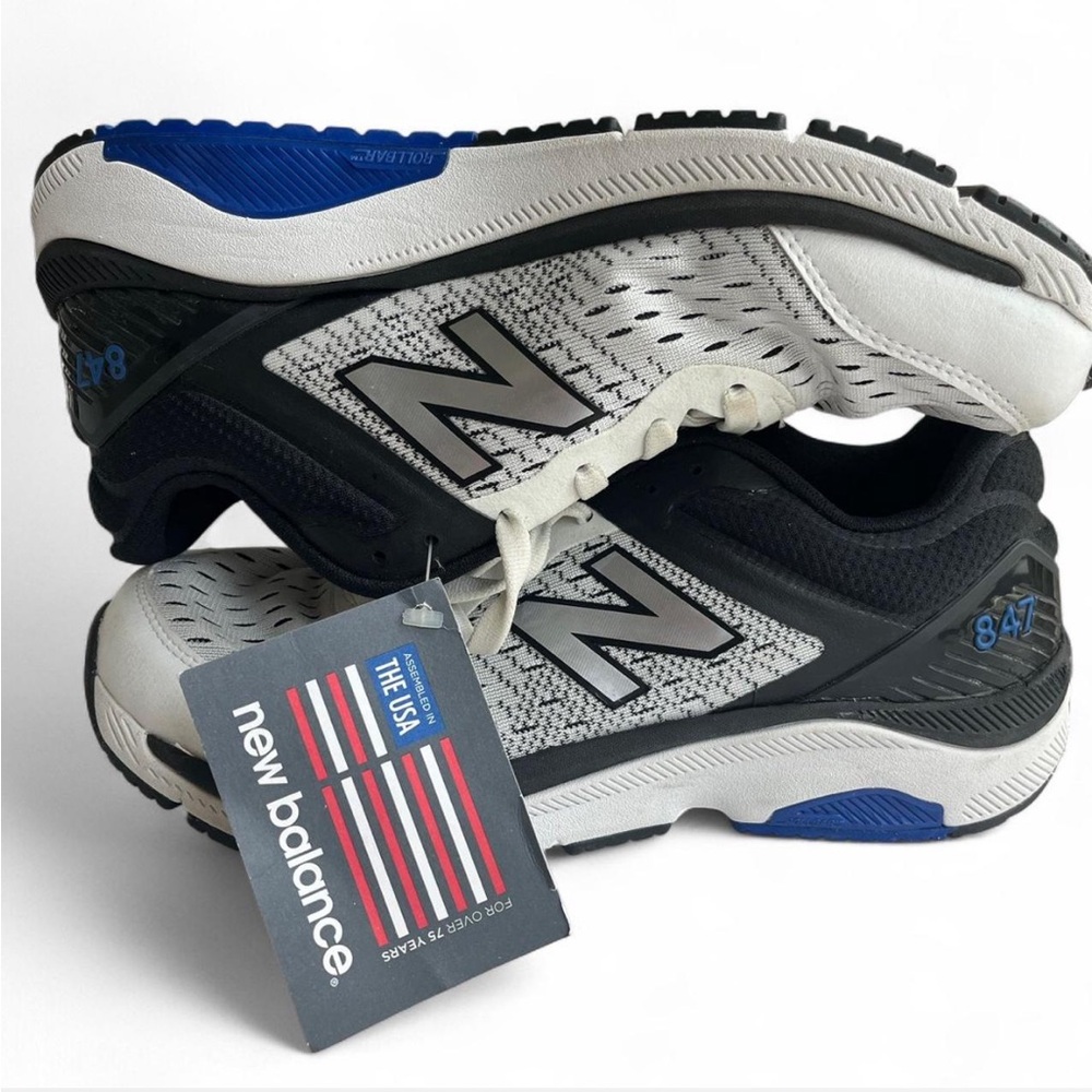Men’s Size 8 New Balance 847 Running Shoes Made in USA White Black Blue Silver